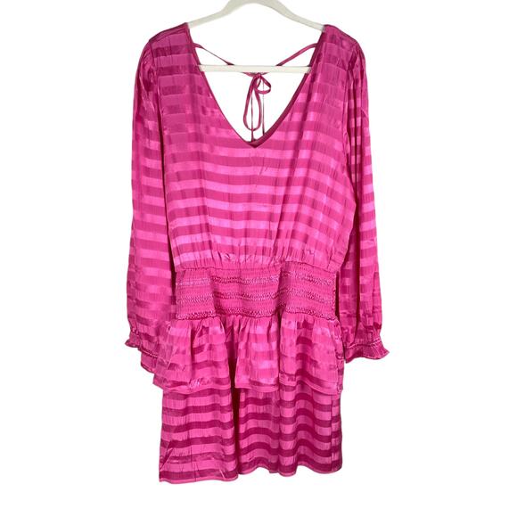 1.STATE Ruffle Tiered Long Sleeve Mini Dress Smocked Womens XL Pink Barbiecore - Picture 2 of 9